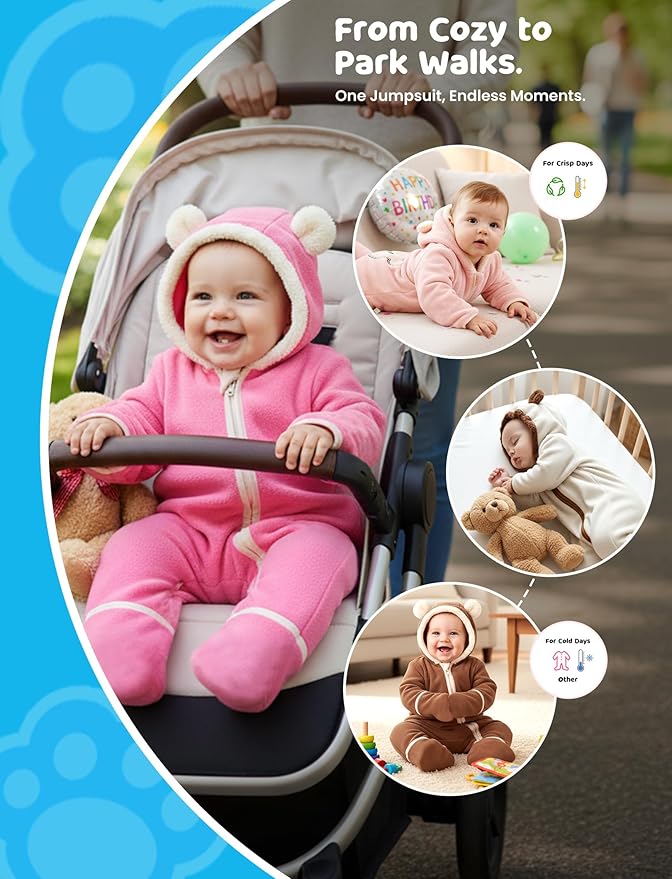 PATPAT Fleece Hooded Footed Clothes, Soft Warm Footie Covers, Car Seat Friendly, Easy Zip,Cute Romper Newborn Infant Jumpsuit