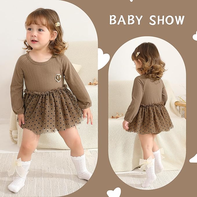 YOUNGER TREE Newborn Baby Girl Romper Dress Outfits Long Sleeve Floral Tutu Bodysuit with Leggings Hat Infant Fall Clothes