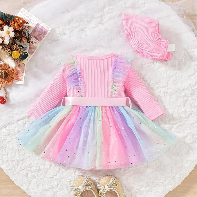 Aalizzwell Infant Newborn Girls Long Sleeve Bodysuit Dress