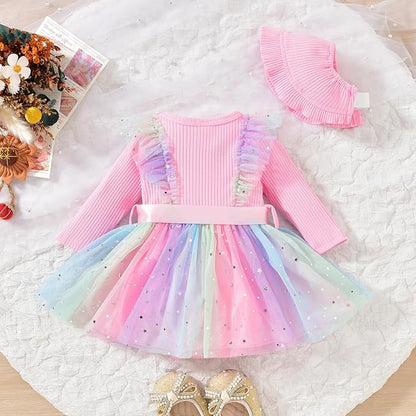 Aalizzwell Infant Newborn Girls Long Sleeve Bodysuit Dress