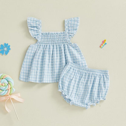 Mubineo Baby Girl Summer Clothes Cute Ruffle Tops Dress Shorts Outfits Set Infant Toddler Shrit Bloomers Princess Outfit