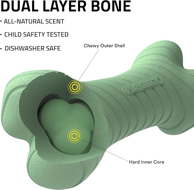 Playology Dog Toys | Dual Layer Bone Durable Chew Toy Bone for Dogs, Value 2-Pack | Small Butternut Squash Scented Toy - Limited Edition Fall Scent | Easy to Clean and Made from Non Toxic Materials