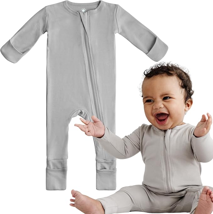Dreamland Baby Bamboo Viscose Baby Pajamas (0-9 months). Ultra Soft Viscose Sleepers with 2-Way Zipper, Mitten & Foot Cuffs