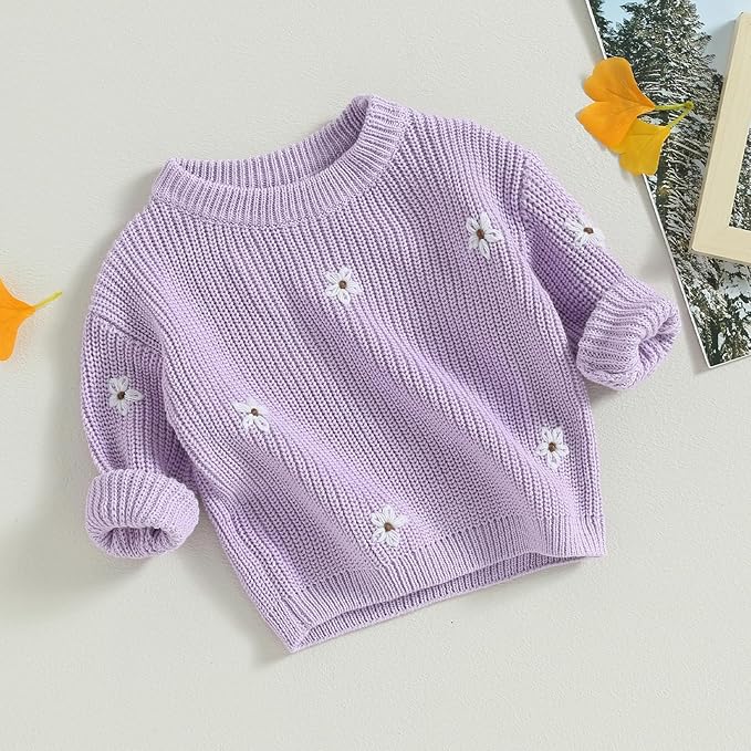 Mubineo Baby Girl Winter Clothes Cute Flower Sweater Crewneck Pullover Long Sleeve Knit Newborn Infant Sweaters