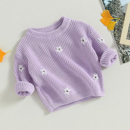 Mubineo Baby Girl Winter Clothes Cute Flower Sweater Crewneck Pullover Long Sleeve Knit Newborn Infant Sweaters