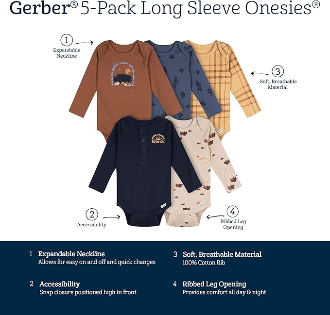 Gerber Baby Boys 6-pack Long-sleeve Onesies Bodysuit