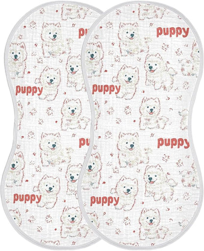 vvfelixl Muslin Burp Cloths Cute Puppy Samoyed Baby Washcloths for Baby Girl Boys 2 Pack