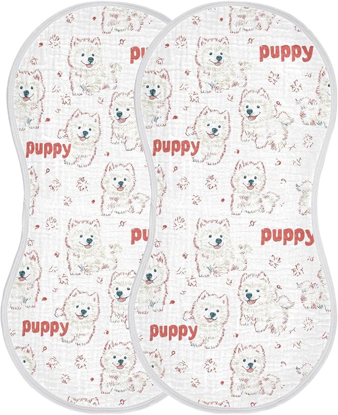 vvfelixl Baby Burp Cloths Cute Puppy Samoyed Baby Newborn Cotton Burping Cloths Set Babys Washcloths 4 Pack