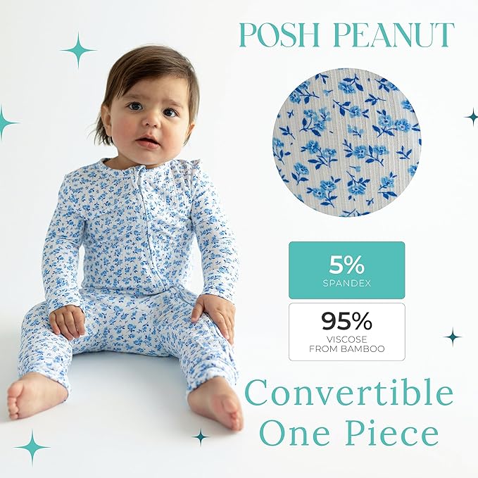 Posh Peanut Convertible Baby Sleepers - Girls Footless Baby Pajamas with 2 Way Zipper for Easy Diaper Changes