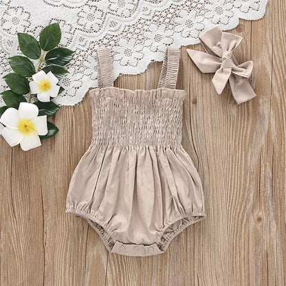Newborn Baby Girl Bodysuit Sleeveless Halter Frill Romper One-piece Jumpsuit with Headband Summer Clothes Set