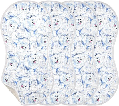 vvfelixl Baby Burp Cloths Samoyed Dog Baby Newborn Cotton Burping Cloths Set Baby Washcloths 4 Pack