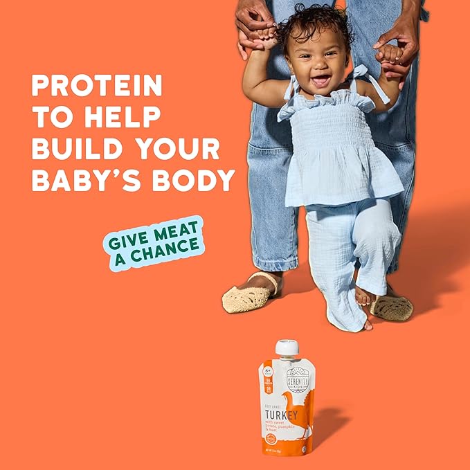 Serenity Kids 6+ Months Turkey Baby Food Pouches - No Added Sugar Pumpkin Puree - BPA-Free Baby Food Pouch for Toddler Snacks - 3.5 Oz, Pack of 12