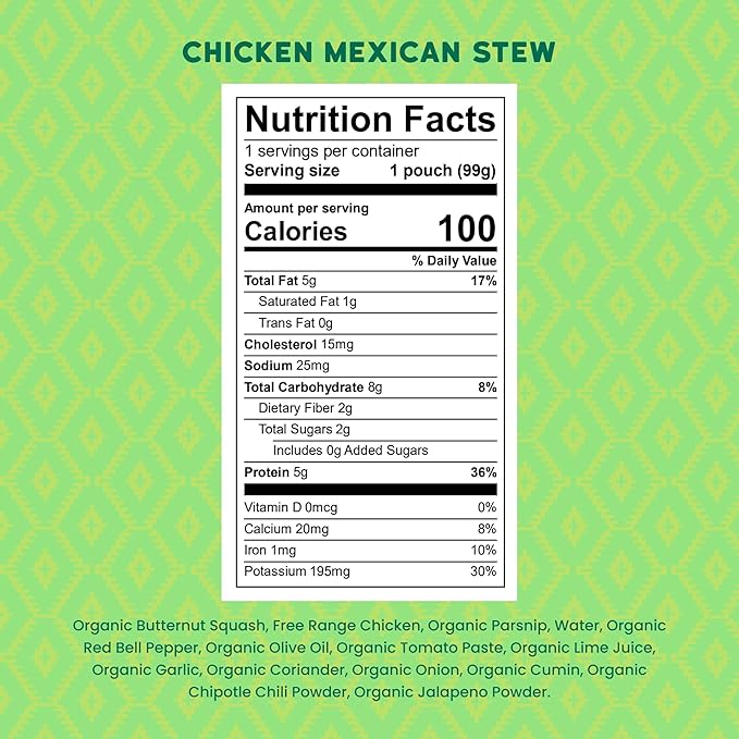 Serenity Kids 6+ Months Mexican Chicken Baby Food Pouch - 3.5 oz, Pack of 6 - Protein-Packed Flavored Meat Pouch - Savory Chicken Mexican Stew Flavor - BPA-Free Organic Baby Food