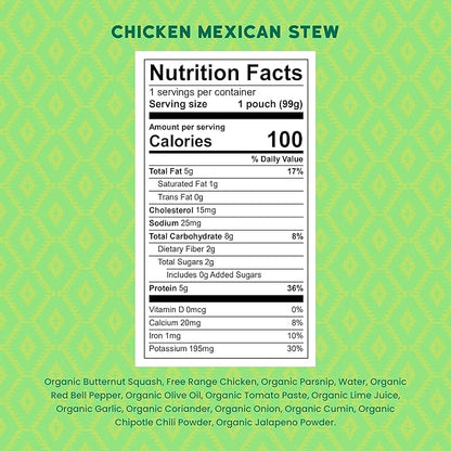 Serenity Kids 6+ Months Chicken Mexican Stew Baby Food Pouch - 3.5 oz, Pack of 12 - DV 5g Protein Baby Protein Pouches - Chicken Veggie Puree - On-the-Go Convenience