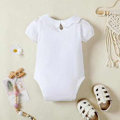 0-24M Infant Girls Ruffle Collar Romper Baby Girl Solid Color Bodysuit Casual Jumpsuit (White short, 12-18 Months)