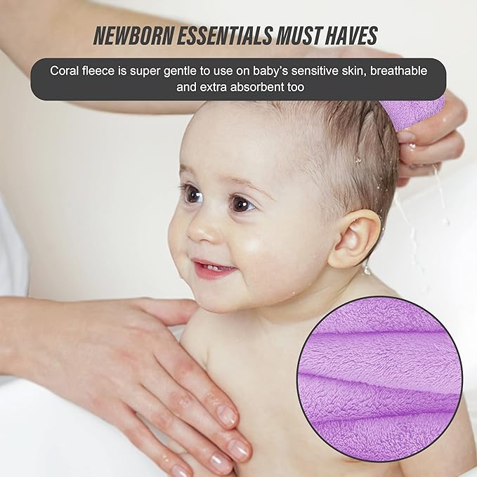 Sunny zzzZZ Ultra Soft 24 Pack Baby Washcloths - 10x10 Inches - Coral Fleece Extra Absorbent Wash Clothes for Babies, Infants and Toddlers - Sensitive Skin and Newborn - Ideal Baby - Violet Purple