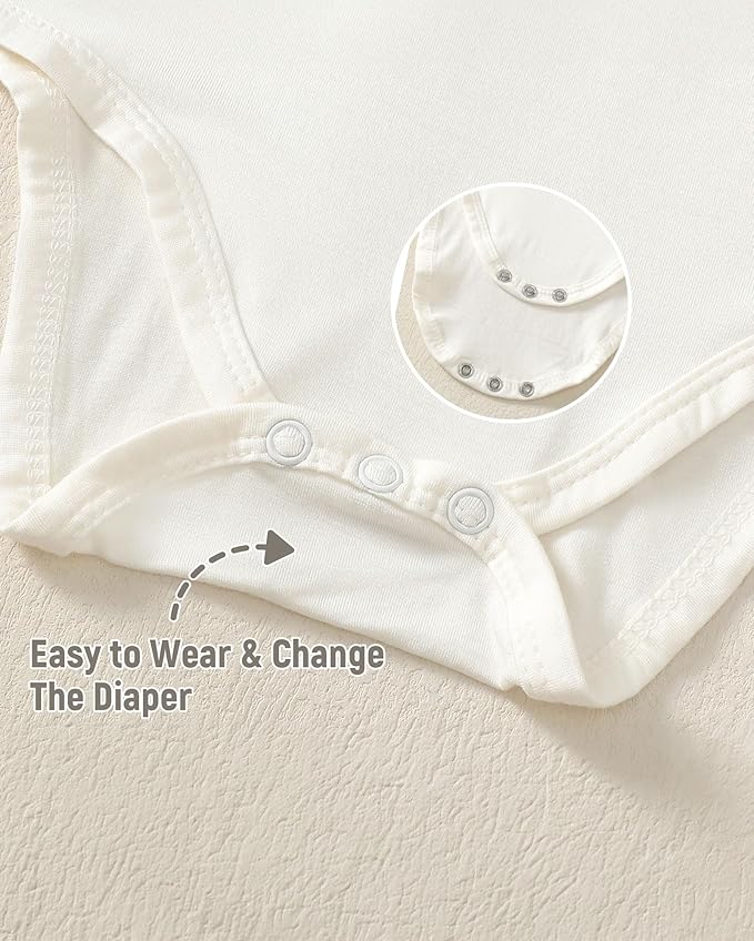 DEFAHN 2PCS Visocse from Bamboo Baby Rompers Unisex Onsies Solid Short Sleeve Baby Bodysuit 0-24 Months