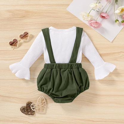 Tiny Cutey Newborn Baby Girl Clothes Bell Sleeve Romper and Corduroy Overalls Shorts Infant Girl Fall Outfits