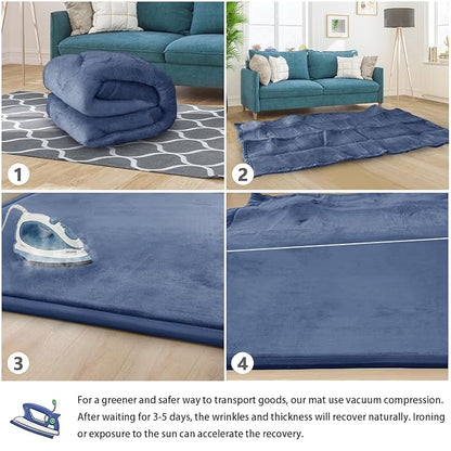 Baby Play Mat for Floor Tummy Time Mat Nursery Muscle Area Rug Playroom Rug Tatami 47"*47" Memory Foam 1.3" Thick Crawling For Babies,Toddlers, Infants, Kids,Floor(Blue)