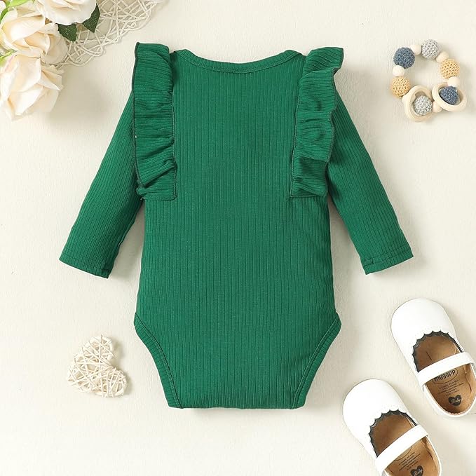 0-24M Infant Ribbed Romper Baby Girls Knit Ruffle Bodysuit Toddler Girl Solid Color Jumpsuit Holiday Shirt Tpos