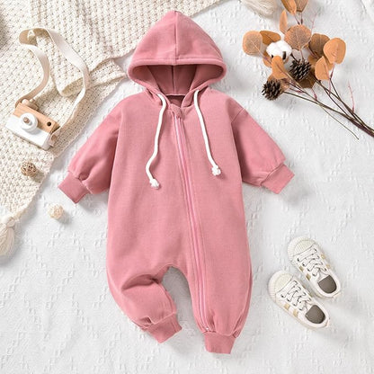 Unutiylo Unisex Baby Boys Girls Long Sleeve Infant Baby Zipper Hooded Jumpsuits Romper Loose Outfit Clothes