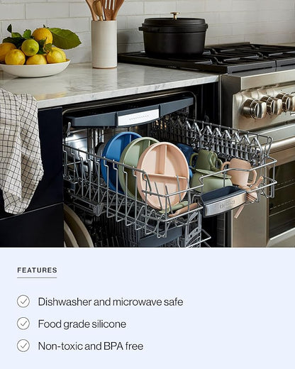 Lalo First Bites Silicone Baby Feeding Set - Baby Led Weaning Supplies - Non-Toxic Silicone - Includes 1 Bib, 2 Spoons, Training Cup, Suction Plate and Bowl - 6 Pieces - Oatmeal