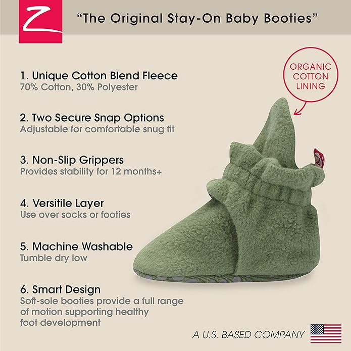 Zutano Unisex Fleece Baby Booties, Two Snap Closure, Newborn to 24 Months