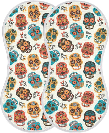 vvfelixl Baby Burp Cloths Colored Sugar Skull Baby Newborn Cotton Burping Cloths Set Baby Washcloths 4 Pack Beige