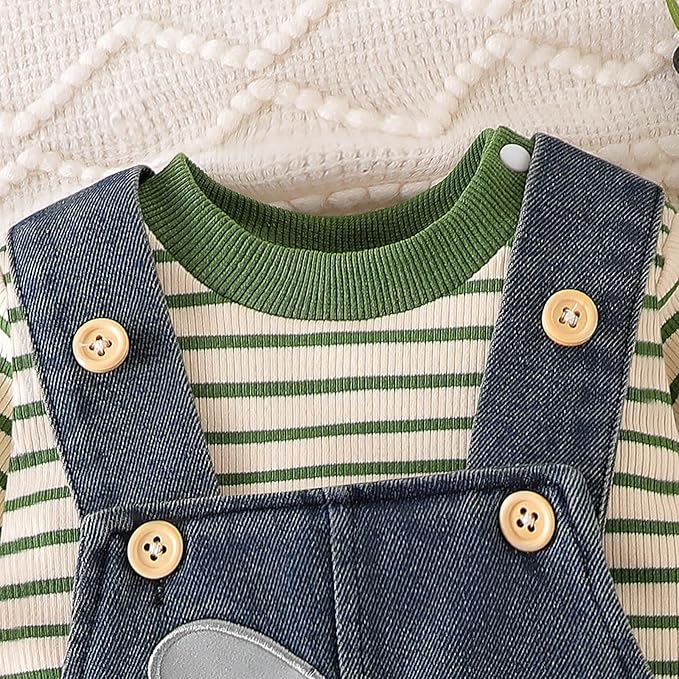 Baby Boy Clothes Fall Winter Outfits Long Sleeve Striped Romper Cute Cartoon Jeans Overalls Pants Set 0-18 Months