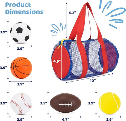 Neliblu Set of 5 Foam Balls for Kids - Toddler Toys Set with Soccer, Basketball, Football, Baseball, and Tennis - Soft Indoor and Outdoor Baby Balls for Toddlers - Kids Outdoor Toys for Active Play