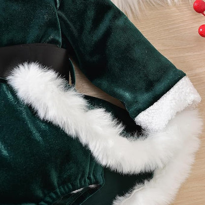 Newborn Infant Baby Girl Christmas Clothes Santa Claus Romper Dress Fur Trim Velvet Jumpsuit Bodysuit Hat Costume