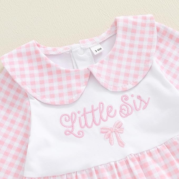 Newborn Baby Girl Footed Romper Onesie Little Sister Embroidery Fall Clothes Coming Home Outfit Vintage Jumpsuit