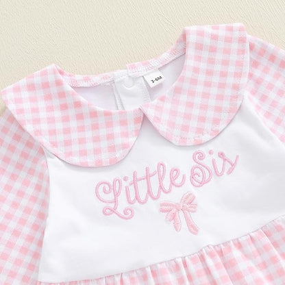 Newborn Baby Girl Footed Romper Onesie Little Sister Embroidery Fall Clothes Coming Home Outfit Vintage Jumpsuit