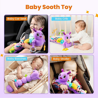 Baby Toys 0-6 Months, Washable Baby Musical Caterpillar Toys with 10 Kid's Songs,Rattles,BabyTeething Toys,Suitable for 0-6, 6-12 Months Infant Tummy Time Toy,Newborn Baby Boy&Gril Gifts(Purple)