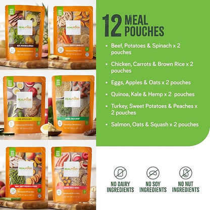 Real Food Blends Variety Pack - Pureed Food Meals for Tube Feeding with Protein, Vegetables & Fruits - 320–340 Calories Per Pouch for Lunch & Dinner - 9.4 oz (Pack of 12)