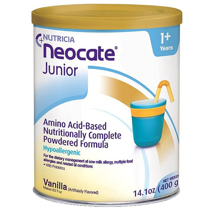 Nutricia Neocate Junior - Hypoallergenic, Dairy-free, Amino Acid-Based Formula for 1+ Years - For Toddlers, Kids & Teens - Powdered Formula- Vanilla - 14.1 oz can (Case of 1)