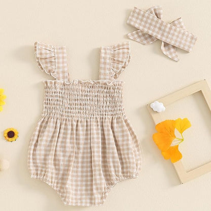 Newborn Baby Girl Bodysuit Sleeveless Halter Frill Romper One-piece Jumpsuit with Headband Summer Clothes Set