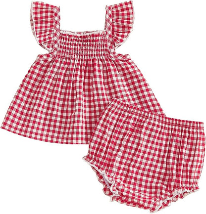 Mubineo Baby Girl Summer Clothes Cute Ruffle Tops Dress Shorts Outfits Set Infant Toddler Shrit Bloomers Princess Outfit