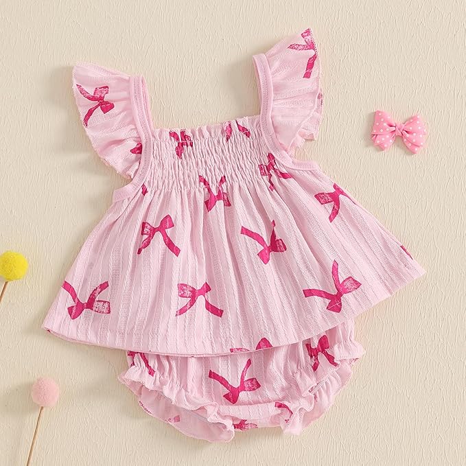 Mubineo Baby Girl Summer Clothes Cute Ruffle Tops Dress Shorts Outfits Set Infant Toddler Shrit Bloomers Princess Outfit