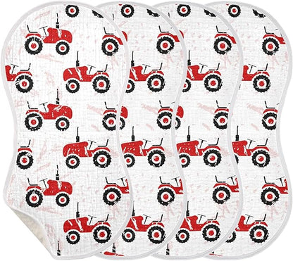 vvfelixl Red Wheeled Tractors Burp Cloths for Baby Boy Girls Baby Washcloths Burp Rags 1 Pack