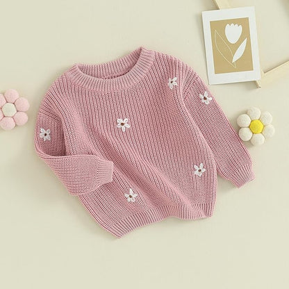 Mubineo Baby Girl Winter Clothes Cute Flower Sweater Crewneck Pullover Long Sleeve Knit Newborn Infant Sweaters