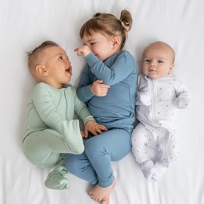 Dreamland Baby Bamboo Viscose Baby Pajamas (0-9 months). Ultra Soft Viscose Sleepers with 2-Way Zipper, Mitten & Foot Cuffs