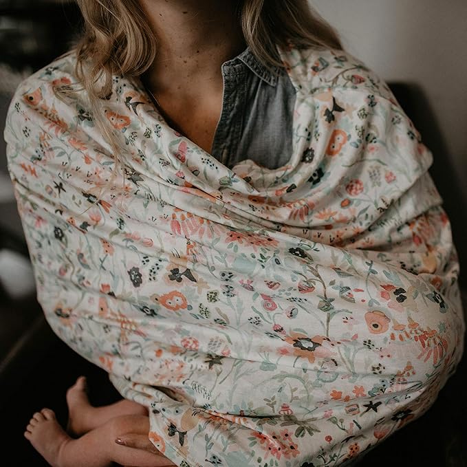 Parker Baby Co. 4 in 1 Car Seat Cover for Girls and Boys - Stretchy Carseat Canopy, Nursing Cover, Grocery Cart Cover, High Chair Cover - Lily