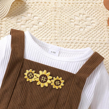 Tiny Cutey Newborn Baby Girl Clothes Bell Sleeve Romper and Corduroy Overalls Shorts Infant Girl Fall Outfits