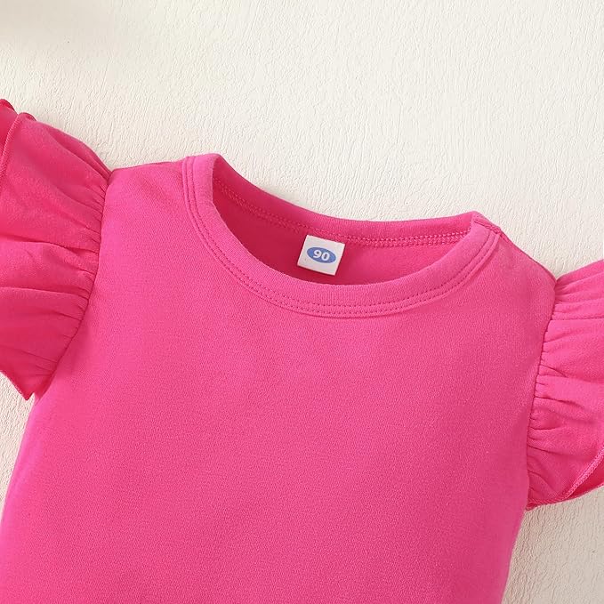 LYSMuch Baby Girls Ruffle Sleeves Bodysuit Infant Solid Color Top Jumpsuit