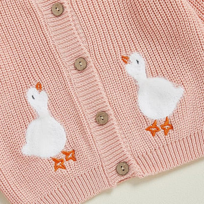Baby Girl Cardigan Sweater Toddler Goose Embroidered Button Down Knit Sweaters Fall Winter Knitwear Jacket Clothes