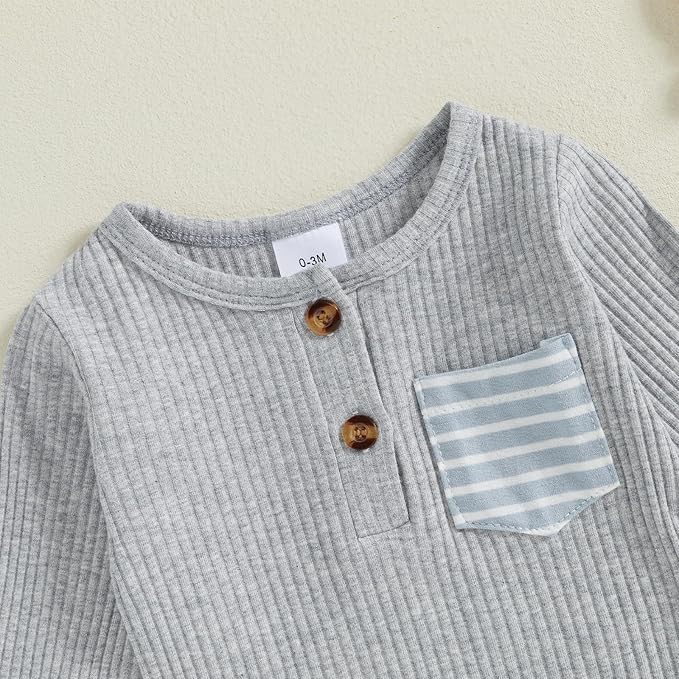 fhutpw Baby Boy Clothes 3 6 12 18 Months Ribbed Knitted Long Sleeve Romper and Pants Sets Newborn Fall Splicing Color Outfits