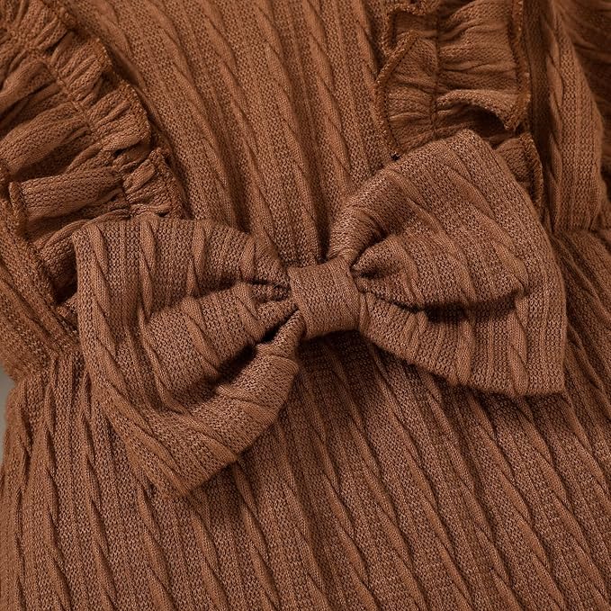 Happy Town Baby Girl Romper Infant Fall Winter Clothes Ruffle Sweater Long Sleeve Bodysuit Jumpsuit and Headband