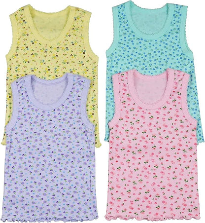ToBeInStyle Girl's 4 Pack Ruffle Hem Cotton Tank Tops