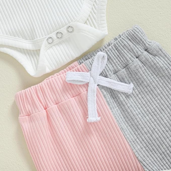 Thorn Tree Newborn Infant Baby Girl Clothes Ribbed Knitted Long Sleeve Romper Long Pants Stretchy Fall Outfits